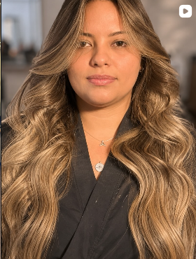 Cliente Studio Allure com ondas e brilho profissional